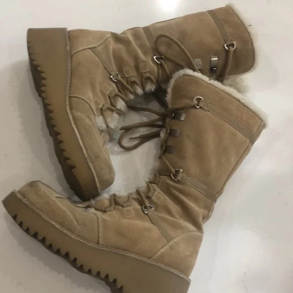 Women's Tan Fur-Lined Boots Ellemenno Klondike tall boots Tan size 7.5 winter - Picture 5 of 9